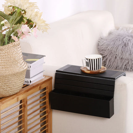 Home Flexible Bamboo Sofa Arm Tray With Remote Pocket Caddy Organiser