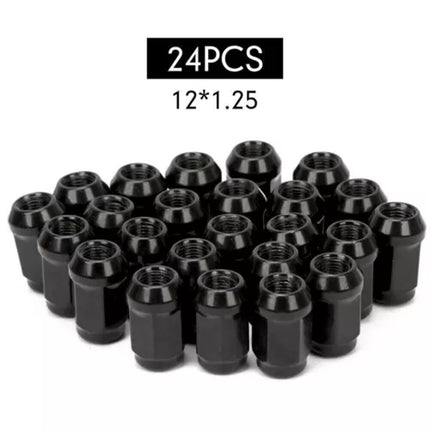 24PCS M12x1.25mm Thread Black Extended Open Ended Steel Wheel Tuner Lug Nuts Set