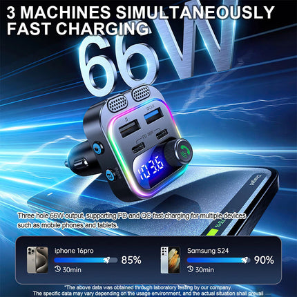 Car Wireless Bluetooth 5.0 FM Transmitter Adapter Type-C PD 66W Fast USB Charger