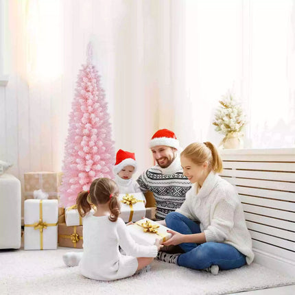 1.8M Pink Christmas Tree Slim Pencil Unlit Corner Xmas Decor for Seasonal Carnival