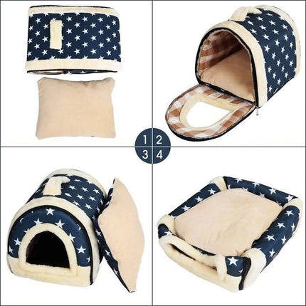XL Cozy Soft Pet House Kennel Warm Bed Cave for Dogs & Cats Warm Nest For Pets Brown Dots