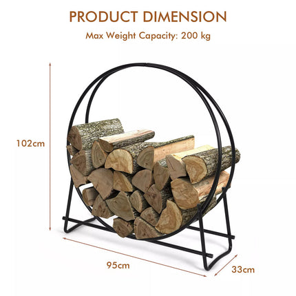 102cm Tubular Steel Log Hoop Firewood Storage Rack Holder Round Display