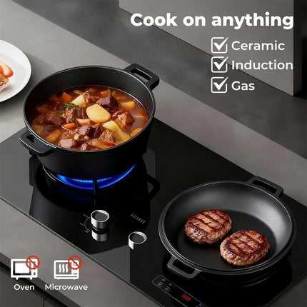 26cm 2in1 Double Dutch Oven Combo Cooking Pot Pan Cast Iron for Grill/ Roast-ing