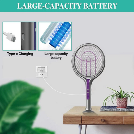 3in1 Electric Mosquito Swatter Fly Insect Killer Bug Zapper Rotating Racket Trap