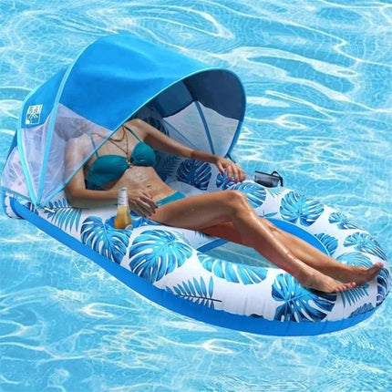 Pool Lounge Float with Canopy UPF50+,Extra Large Floats Large for Adults Heavy (Blue)