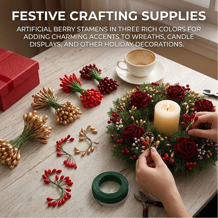 150 Pcs Artificial Berry Stems Double Head Christmas Tree Ornaments Floral Picks