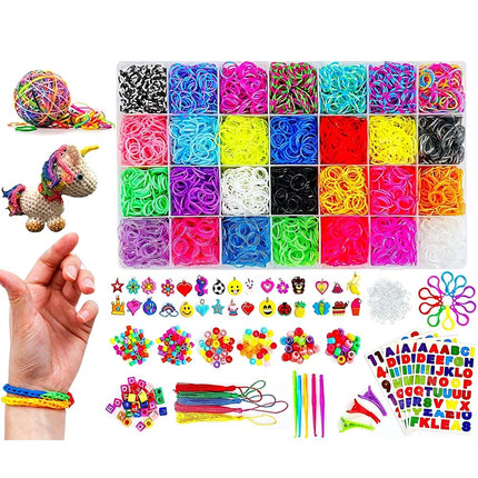 12000PCS Rainbow Loom Bands Rubber Bracelet Making Kit S Clips Beads DIY Toys