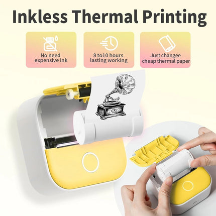 T02 Mini Pocket Bluetooth Thermal Printer Wireless Photo Inkless Sticker Yellow