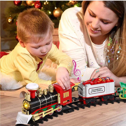 Battery Operated Toy Train With Light & Sound Around Christmas Tree Track Set Steam Train
