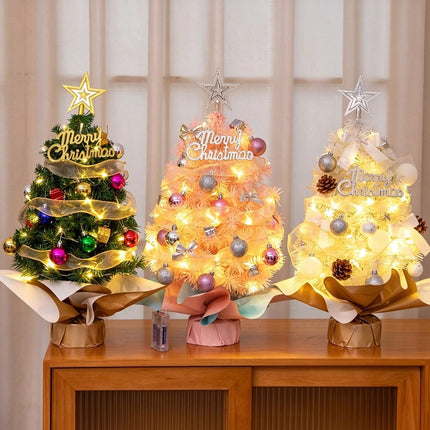 Mini Christmas Tree with Lights, Desktop Tabletop Xmas Tree, Star Topper Decor Ornaments