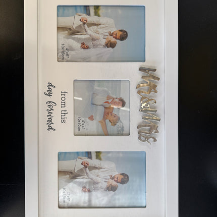 "Mr & Mrs" Wedding Photo Frame – Triple Collage with Sentimental Quote