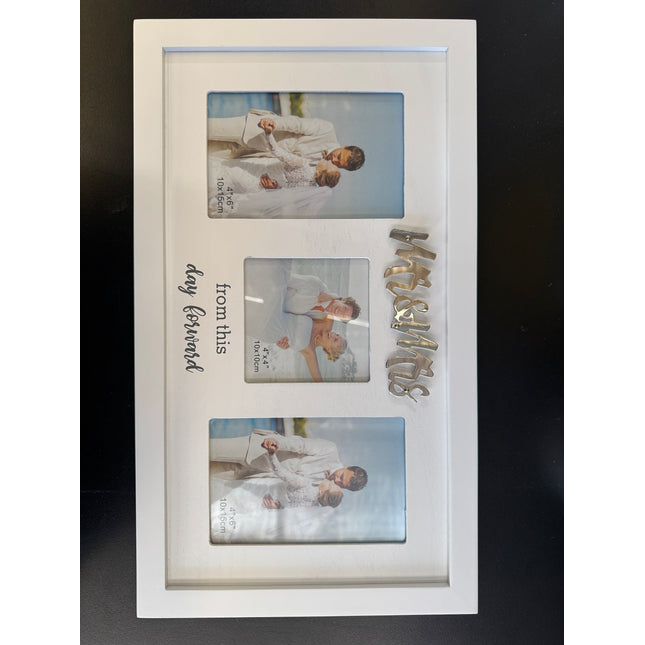 "Mr & Mrs" Wedding Photo Frame – Triple Collage with Sentimental Quote