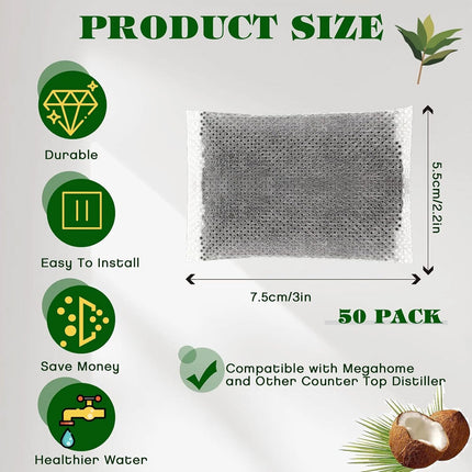 50 Pack Activated Carbon Charcoal Filter Bags Kit For Water Distiller Purifier