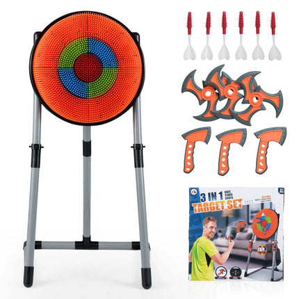3 in 1 Throwing Target Set Throwing Game w/3 Throwing axes 3 Ninja Darts