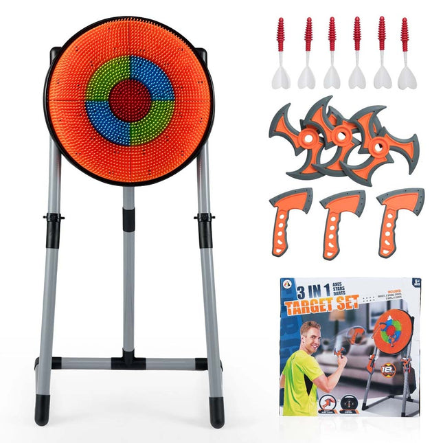 3 in 1 Throwing Target Set Throwing Game w/3 Throwing axes 3 Ninja Darts