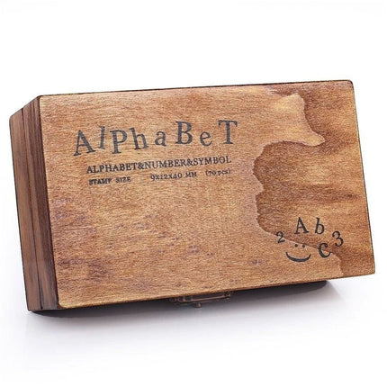 DIY Number And Alphabet 70pcs Letter Wood Rubber Stamps Set With Wooden Box Case