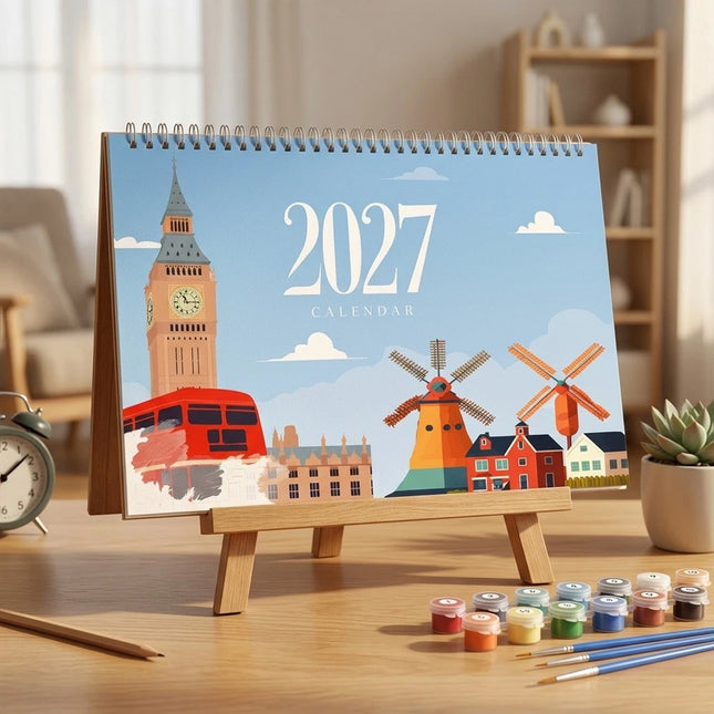 DIY Paint Desk Calendar Paint by Numbers Standing Flip Calendar 2027 Water Based