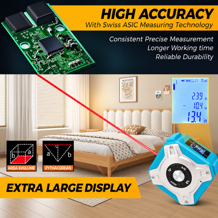 2-in-1 Laser Tape Measure 40m/60m Laser Measurement Tool USB Rechargeable LCD