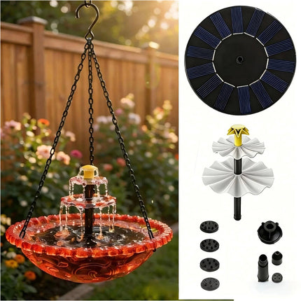 1Pcs Solar Bird Bath Fountain Hanging Glass Bowl Cascading Water Feature Wildlife
