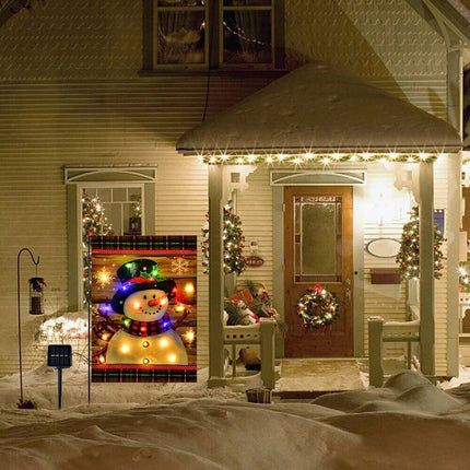 LED Christmas Lighted Garden Flag Snowman Xmas Solar Light Outside Decor Snowman