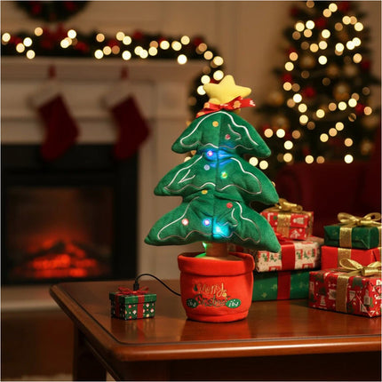 Electric Swinging Christmas Tree LED Light Plush Cartoon Holiday Tabletop Decor