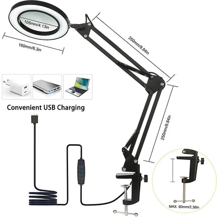 10X Magnifying Glass Desk Light Magnifier LED Lamp Reading Lamp With Base& Clamp