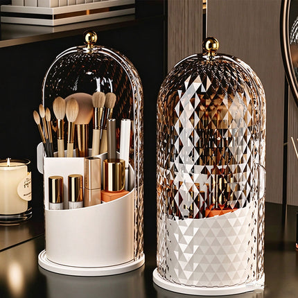 360° Rotating Makeup Brush Holder Cosmetic Organizer Storage Box with Lid