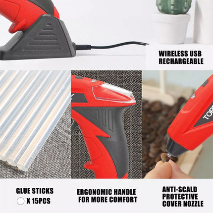 4V Cordless Hot Melt Glue Gun w/ 15Pcs Premium Glue Sticks Lithium Power