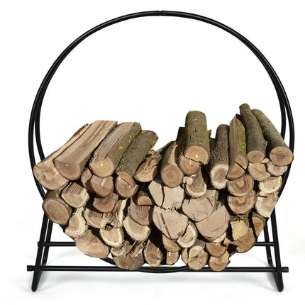102cm Tubular Steel Log Hoop Firewood Storage Rack Holder Round Display