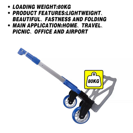 80Kg Folding Trolley Aluminium Hand Truck Portable Luggage Cart Push Dolly Wheel