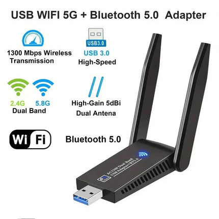 1300Mbps USB 3.0 WiFi &amp; Bluetooth Adapter, 5GHz Dual Band Network Dongle Receiver