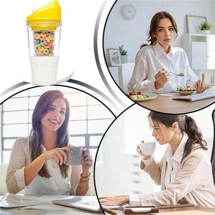 2Pcs Crunch Cup Plastic Cereal Cup Leak-Proof Cereal Tumbler On-the-Go Portable（Yellow And Blue）