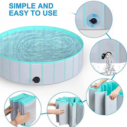 120x30Cm Foldable Pet Swimming Pool Durable PVC Dog Pool for Outdoor & Indoor Use Grey