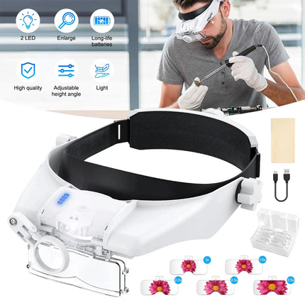 5 Lens Adjustable Headband Magnifier Head Magnifier Hands Free Magnifying Glass