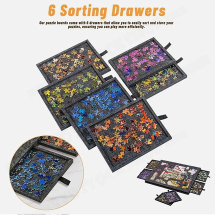 1000Pcs jigsaw Puzzle Board Portable Felt Puzzle Plateau 6 Drawers Puzzle Table