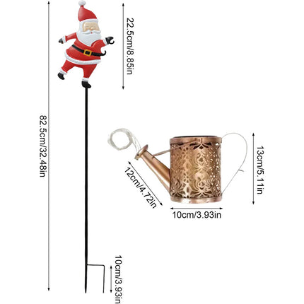 Solar Watering Can Lights Outdoor,Christmas Santa Waterproof Metal Garden Decor