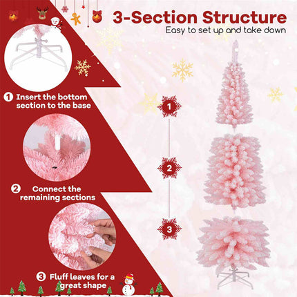 1.8M Pink Christmas Tree Slim Pencil Unlit Corner Xmas Decor for Seasonal Carnival