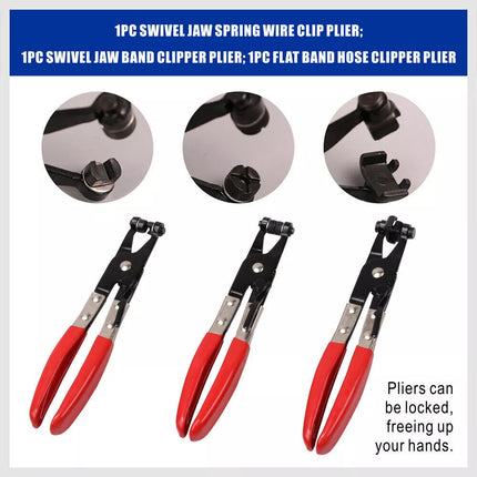 9PC Hose Clamp Clip Plier Set Swivel Jaw Flat Angled Band Automotive Tool Set
