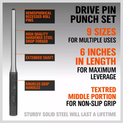 9Pc Roll Pin Punch Set Bolt Catch Gun Building Removing Repair Tool
