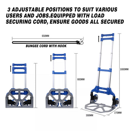 80Kg Folding Trolley Aluminium Hand Truck Portable Luggage Cart Push Dolly Wheel
