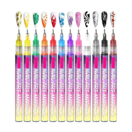 12Pcs 3D Nail Art Drawing Pen Waterproof Painting Liner Drawing Embellishing