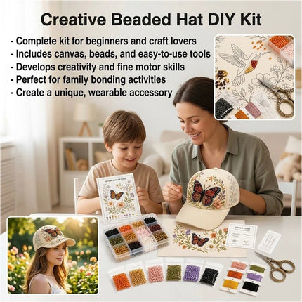 3D Beaded Orange Butterfly Hat DIY Kit Luxury Flocked Canvas Handmade Beadwork Gift Craft
