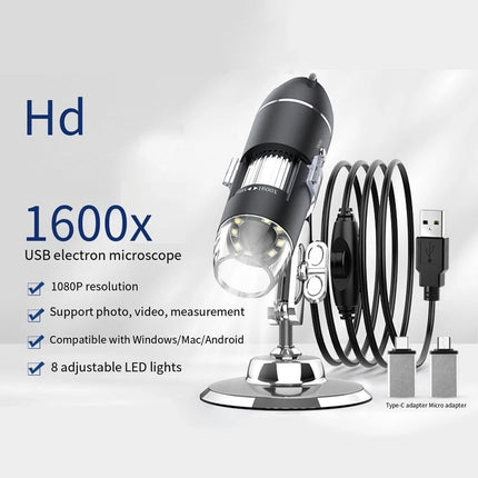 USB Digital Microscope 1600X Magnifying Tool 8 LED Light for Multi System