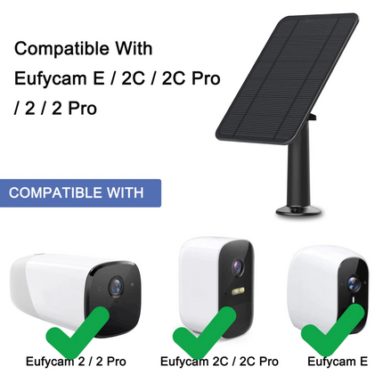 4W Solar Panel For Wireless Camera for Eufy Eufycam Cam With 3m USB Charge Cable Blcack
