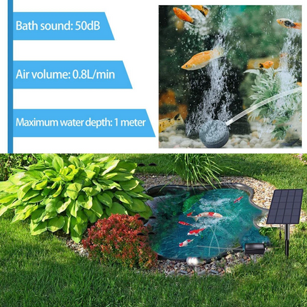 Solar Powered Oxygenator Oxygen Aerator Air Pump Fish Tank Pond Aquarium Garden