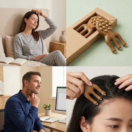 2 Pcs Five Teeth Body Meridian Massage Comb Wood Therapy Massage Comb Body Massage A+B
