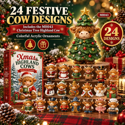 2026 Highland Cow Christmas Advent Calendar with 24 Acrylic Hanging Ornaments