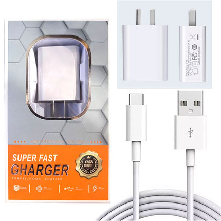 Universal USB to Type-C Fast Wall Charger Adapter with Charging Cable White