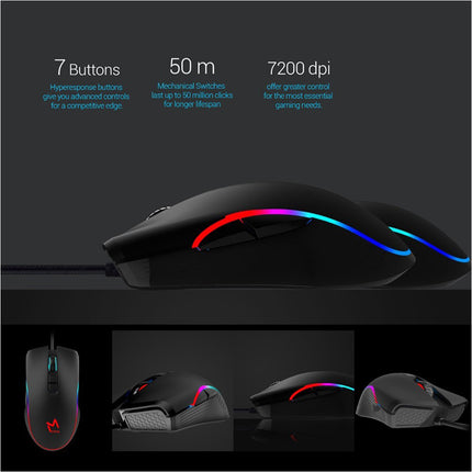 AKUN 7200DPI Wired USB 7 Button Backlit RGB Gaming Mouse PC Laptop Ergonomic
