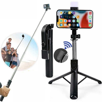 Flexible Tripod Holder Stand Selfie Stick With Bluetooth Remote and Fill Light For Mobile Phone